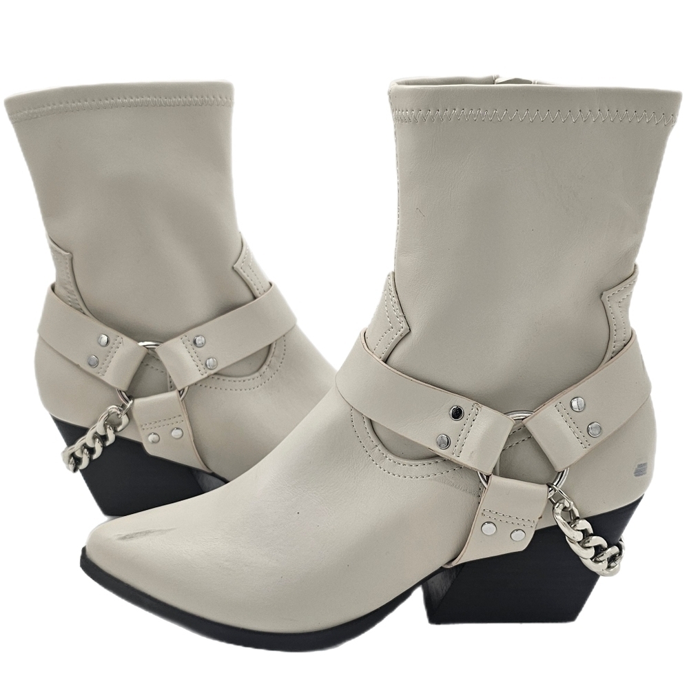 DV Dolce Vita Keeler Harness Moto Boots Bone Cream Ivory Size 8.5 NWOB